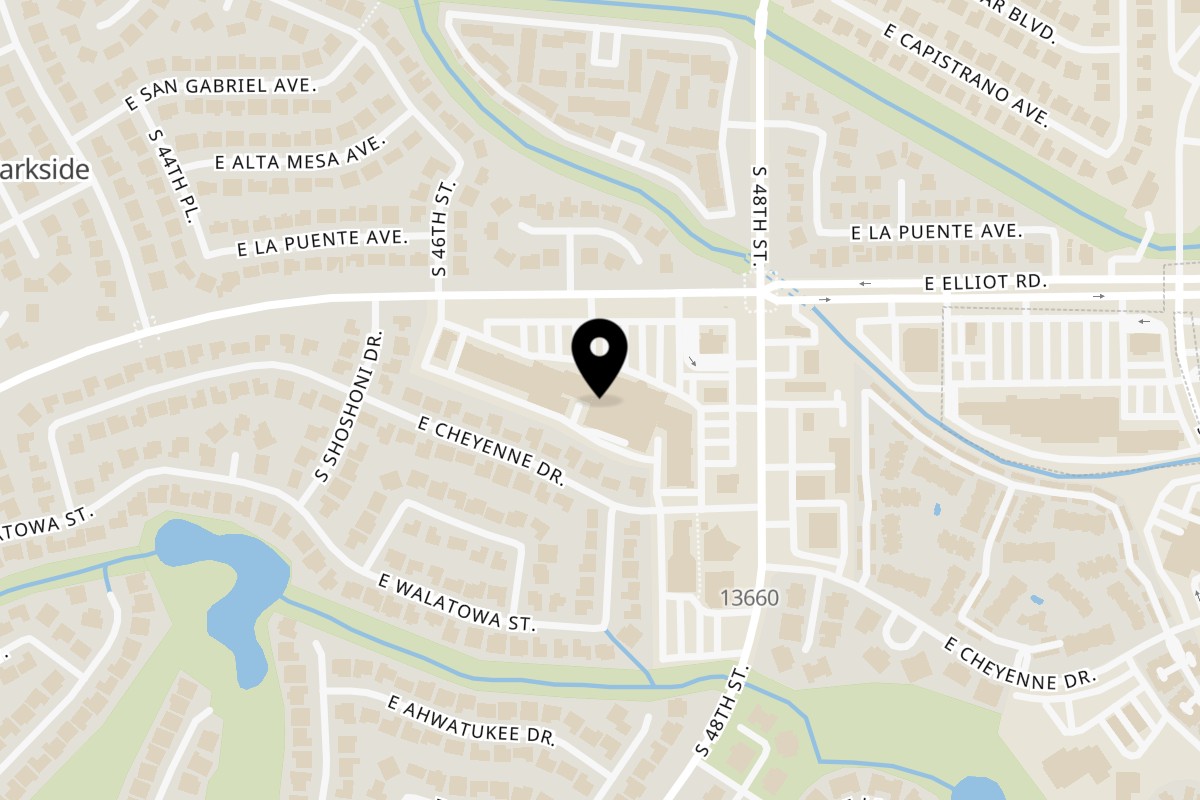 Map showing the location of Brunch Snob Tukee on 4747 E Elliot Rd in Phoenix